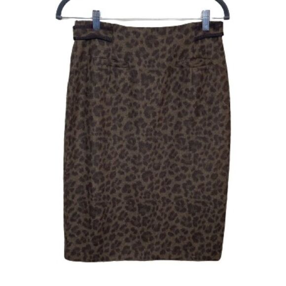 Rebecca Taylor brown leopard print wool pencil skirt size 10 - Picture 1 of 16